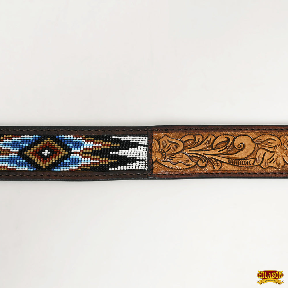 Hilason Hand-Tooled Leather Western Beaded Belt