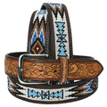Hilason Hand-Tooled Leather Western Beaded Belt