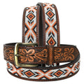 HILASON Hand-Tooled Western Leather Belt with Beadwork