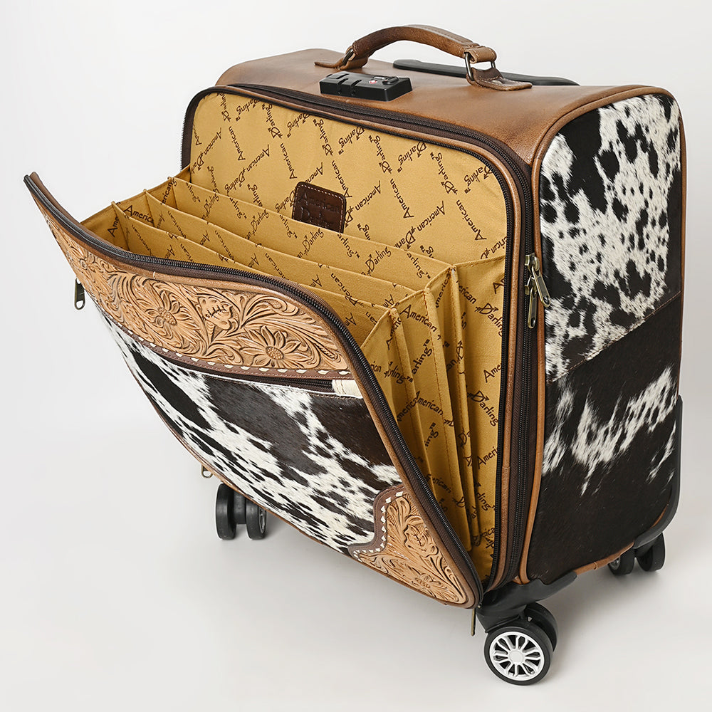 American Darling Travel Case Beautifully Hand Tooled Hair-On Genuine Leather