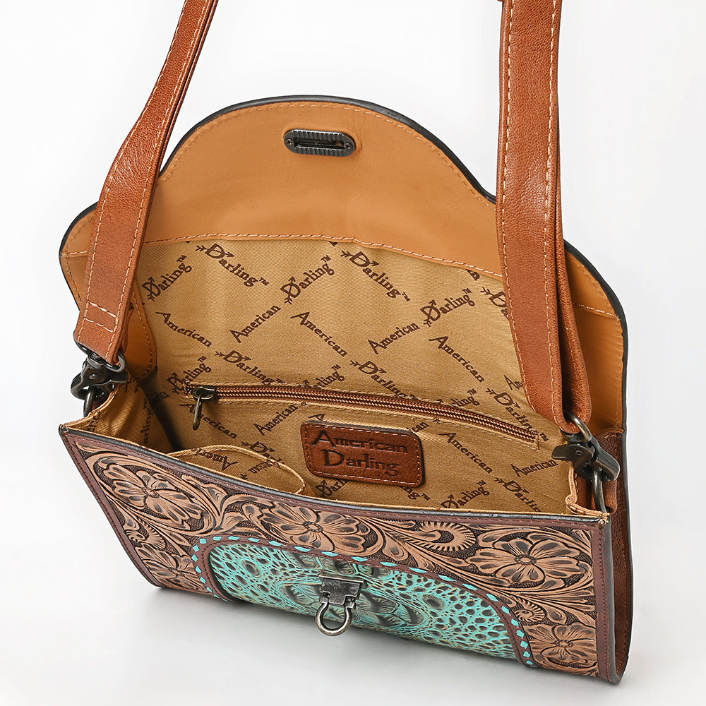 American Darling Hand-Tooled Crocodile Embossed Genuine Leather Crossbody Bag