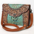 American Darling Hand-Tooled Crocodile Embossed Genuine Leather Crossbody Bag