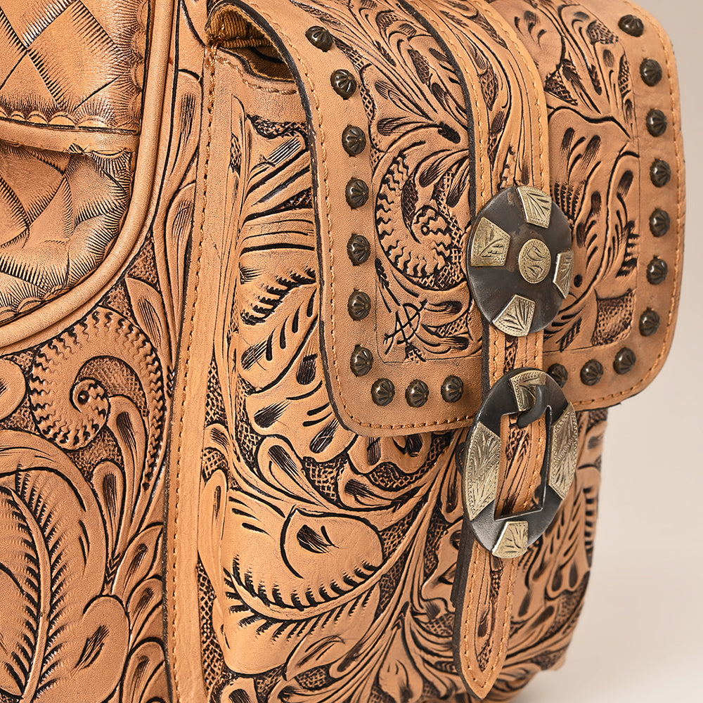 American Darling Western Boot Cover Travel Case Handcrafted from Hand Tooled Genuine Leather | Floral & Basketweave Design with Carry Handle