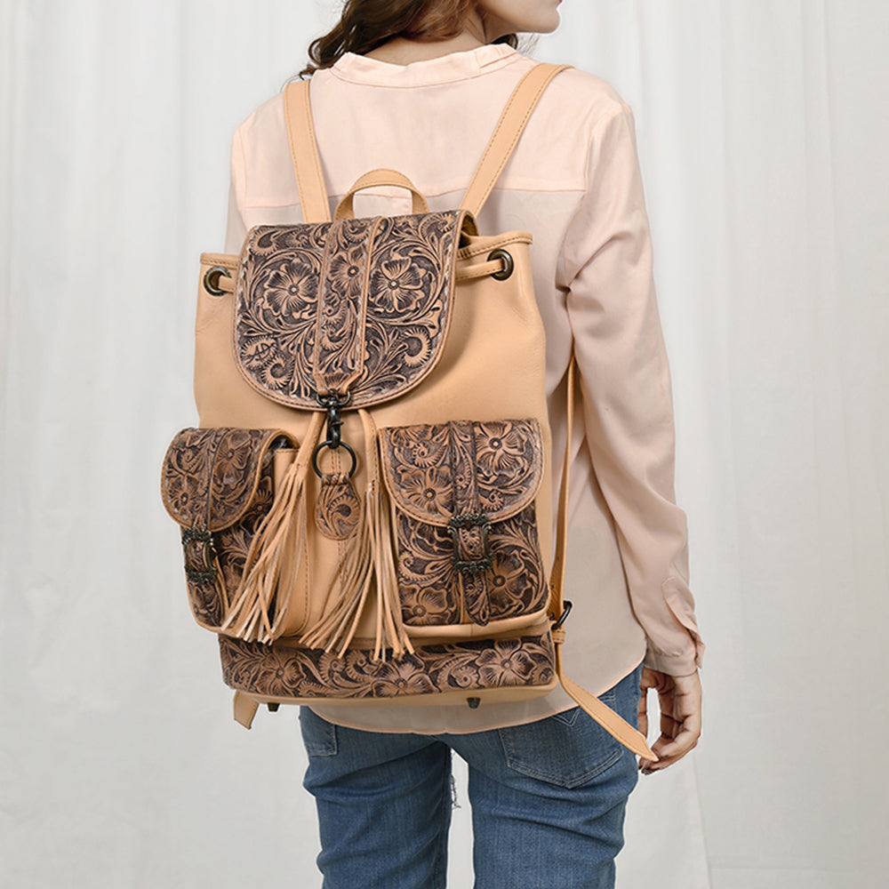 American Darling Hand-Tooled Genuine Leather Floral Backpack