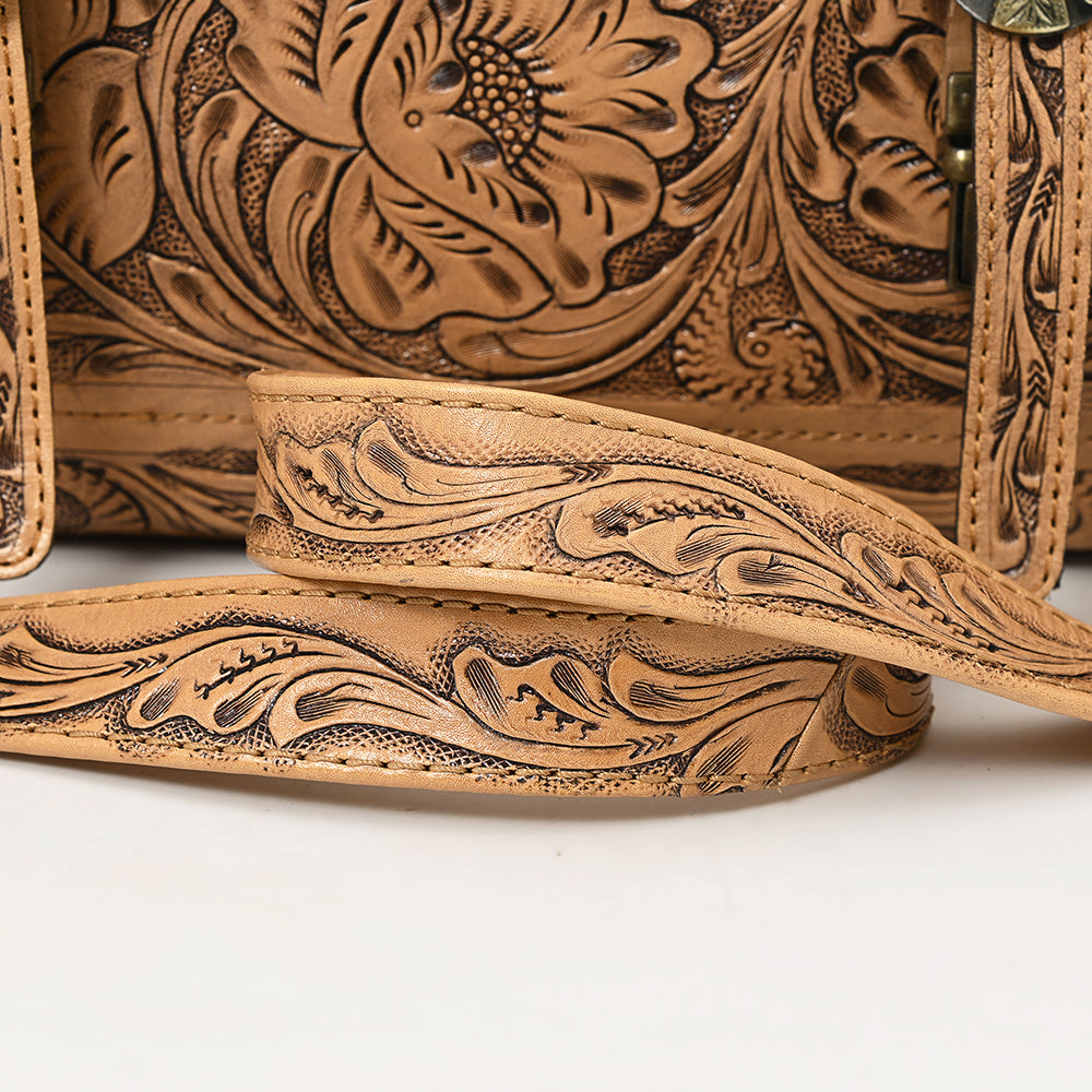 American Darling Western Laptop Briefcase Handcrafted from Hand Tooled Genuine Leather | Floral Carved Flap & Basketweave Body