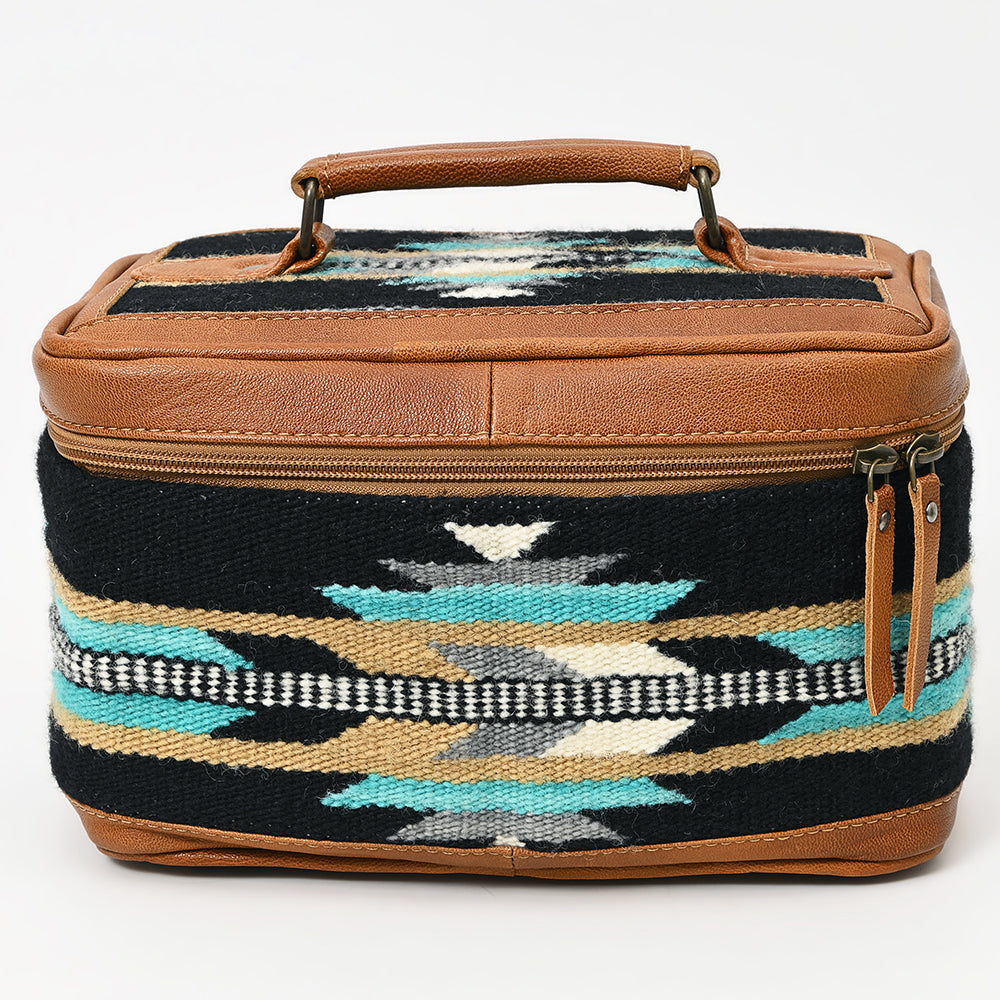American Darling Western Jewelry Case – Hand-Woven Saddle Blanket with Genuine Leather Trim – Travel Organizer Box for Accessories