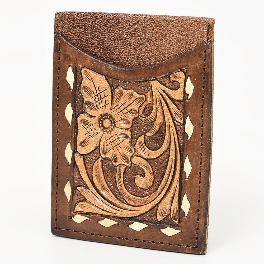 American Darling Floral Western Hand Tooled Genuine Leather Women Card-Holder