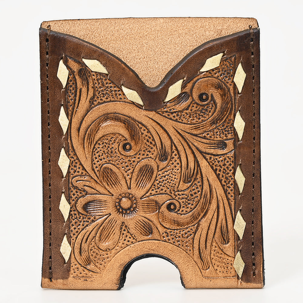 American Darling Floral Western Hand Tooled Genuine Leather Women & Man Card-Holder