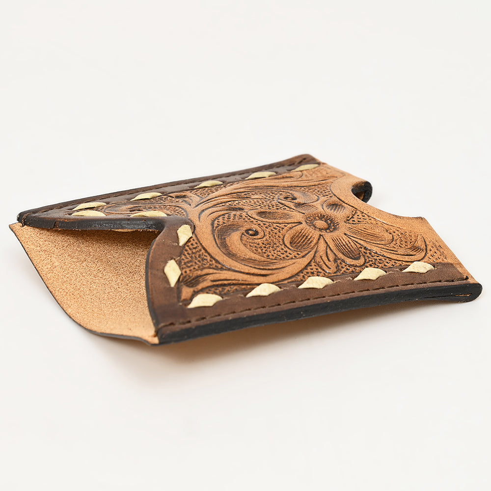 American Darling Floral Western Hand Tooled Genuine Leather Women & Man Card-Holder