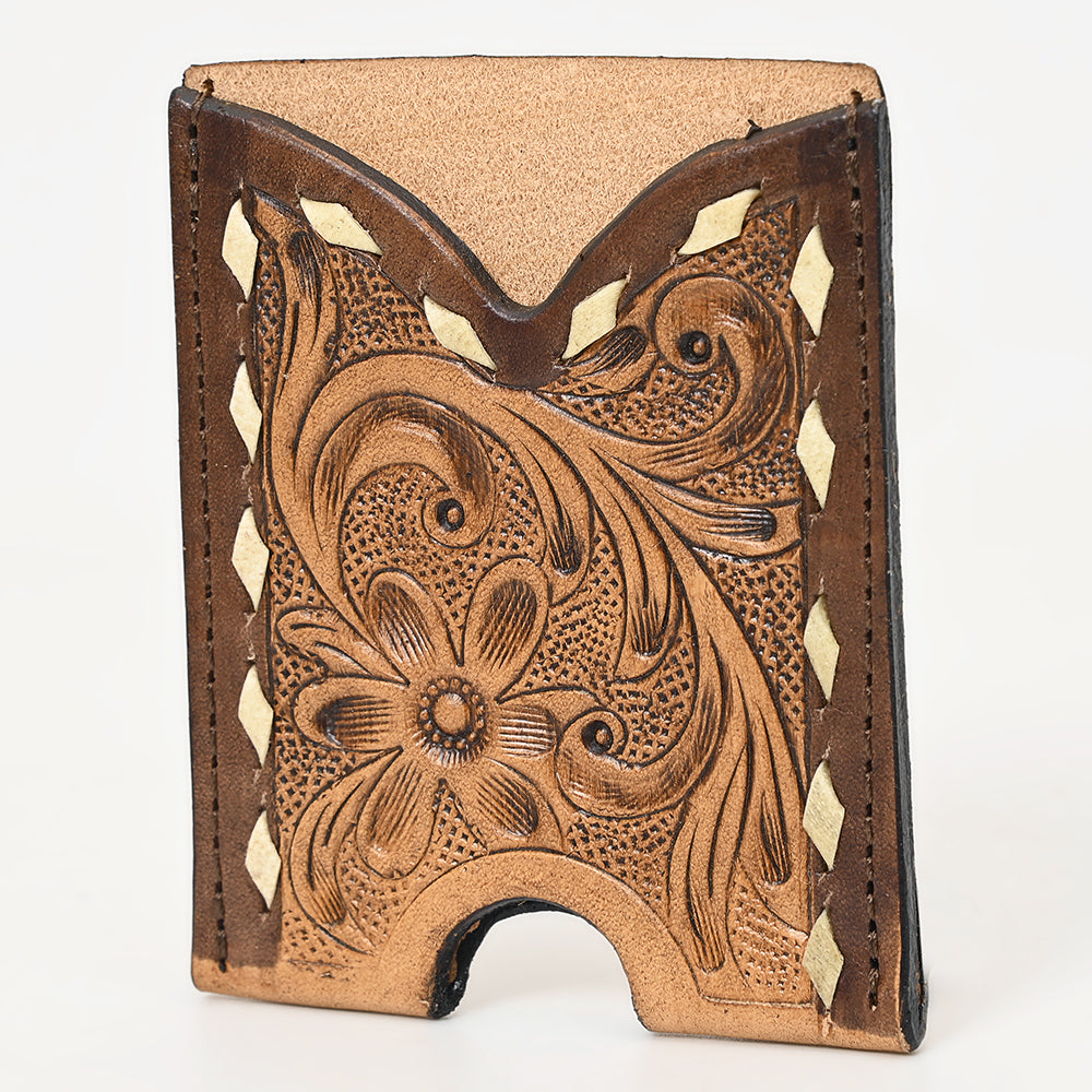 American Darling Floral Western Hand Tooled Genuine Leather Women & Man Card-Holder