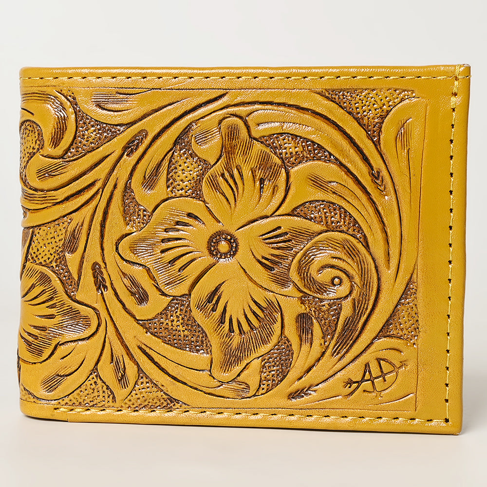 American Darling Western Bifold Wallet Handcrafted from Tooled Genuine Leather | Floral Carved Design with Multiple Card Slots
