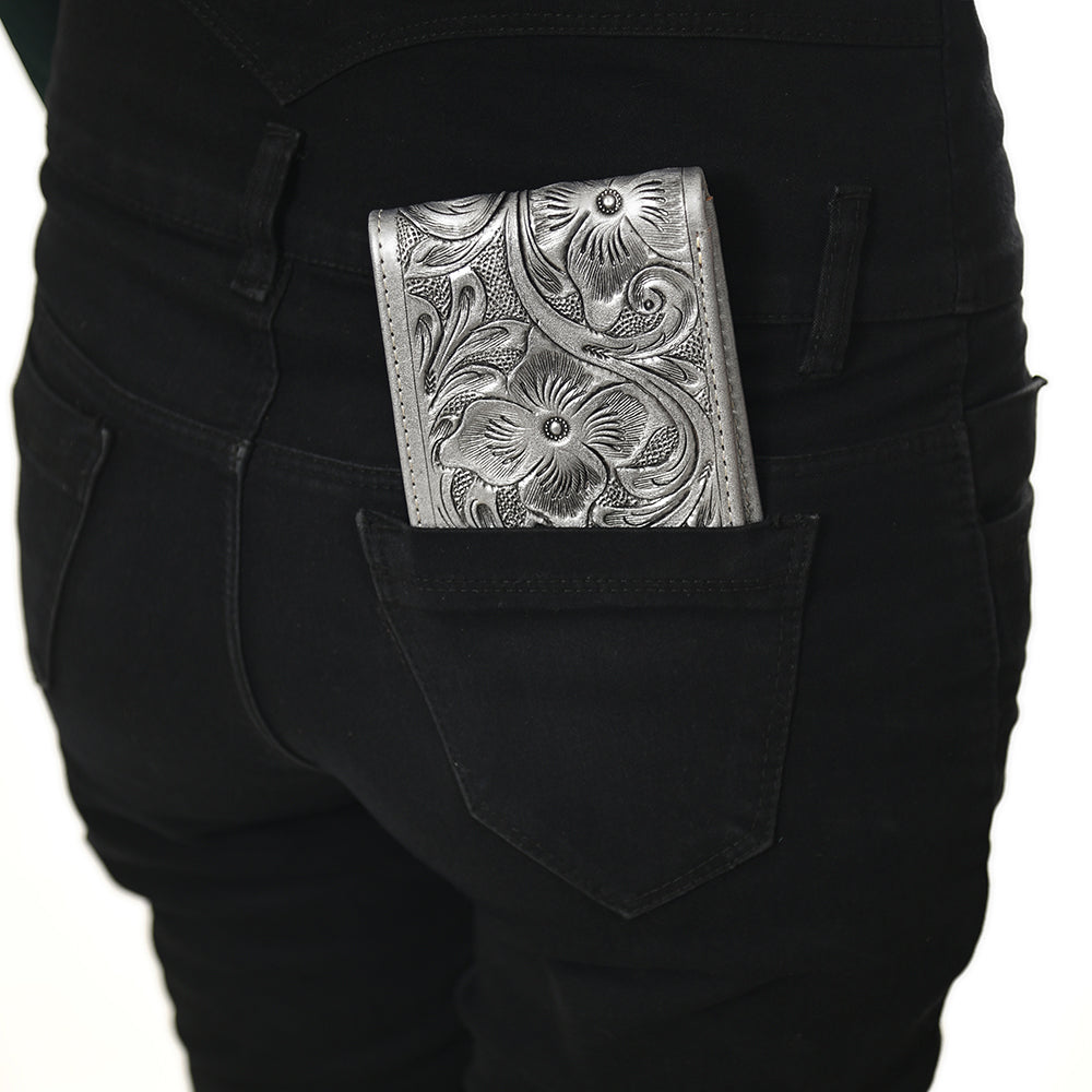 American Darling Western Bifold Wallet Handcrafted from Tooled Genuine Leather | Floral Carved Design with Multiple Card Slots