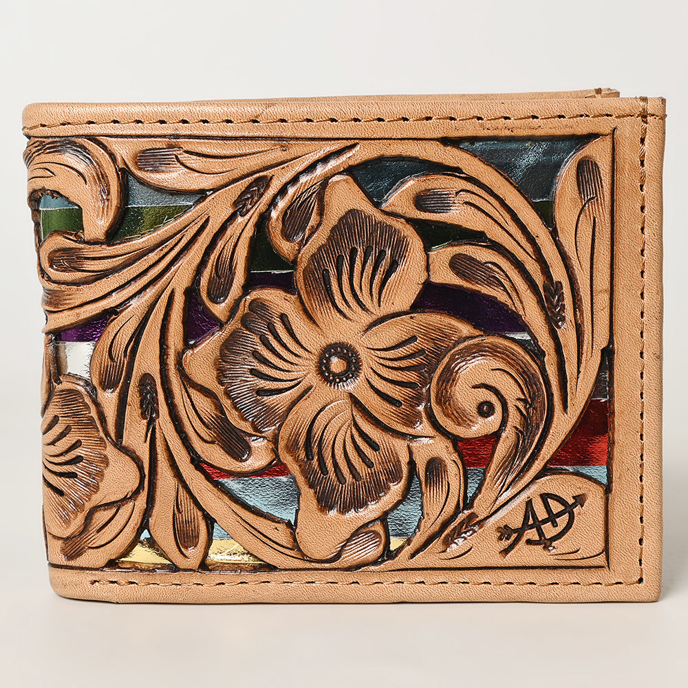 American Darling Western Bifold Wallet Handcrafted from Tooled Genuine Leather | Floral Carved Design with Multiple Card Slots