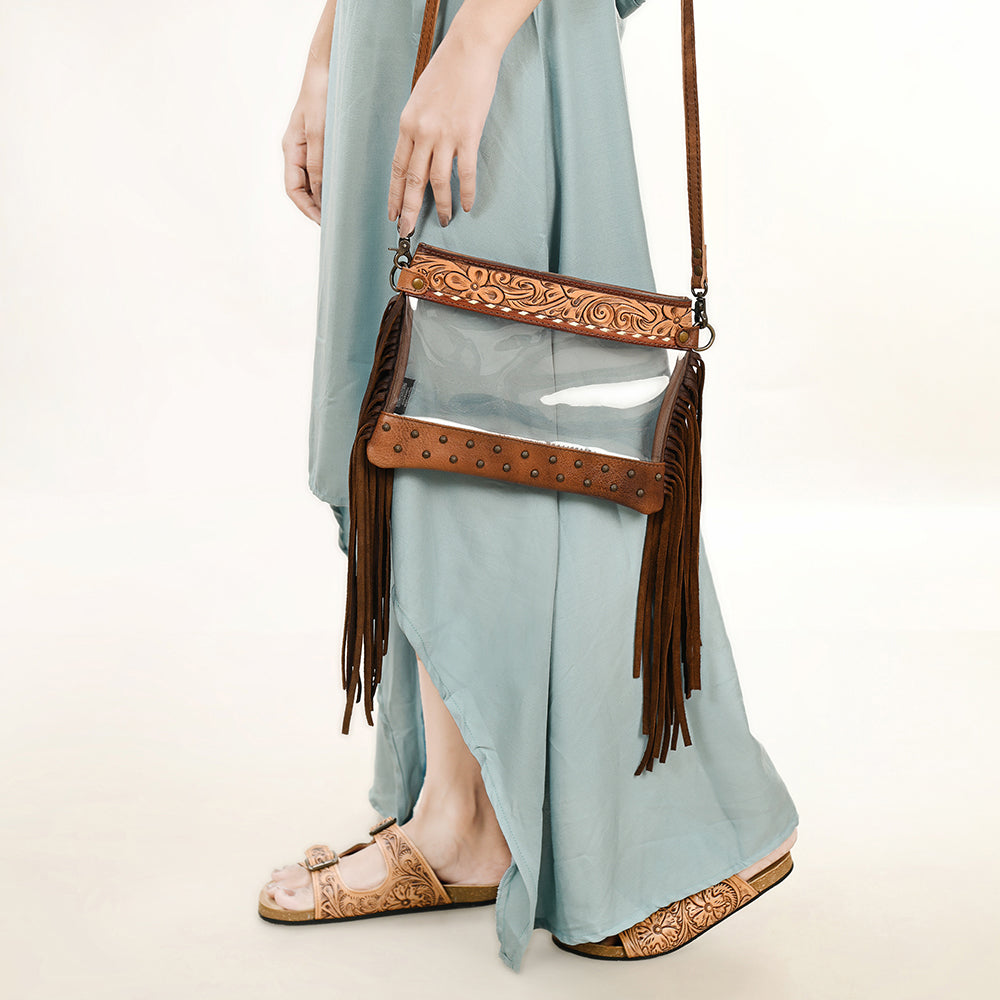 American Darling Clear Bag Hand Tooled Genuine Leather