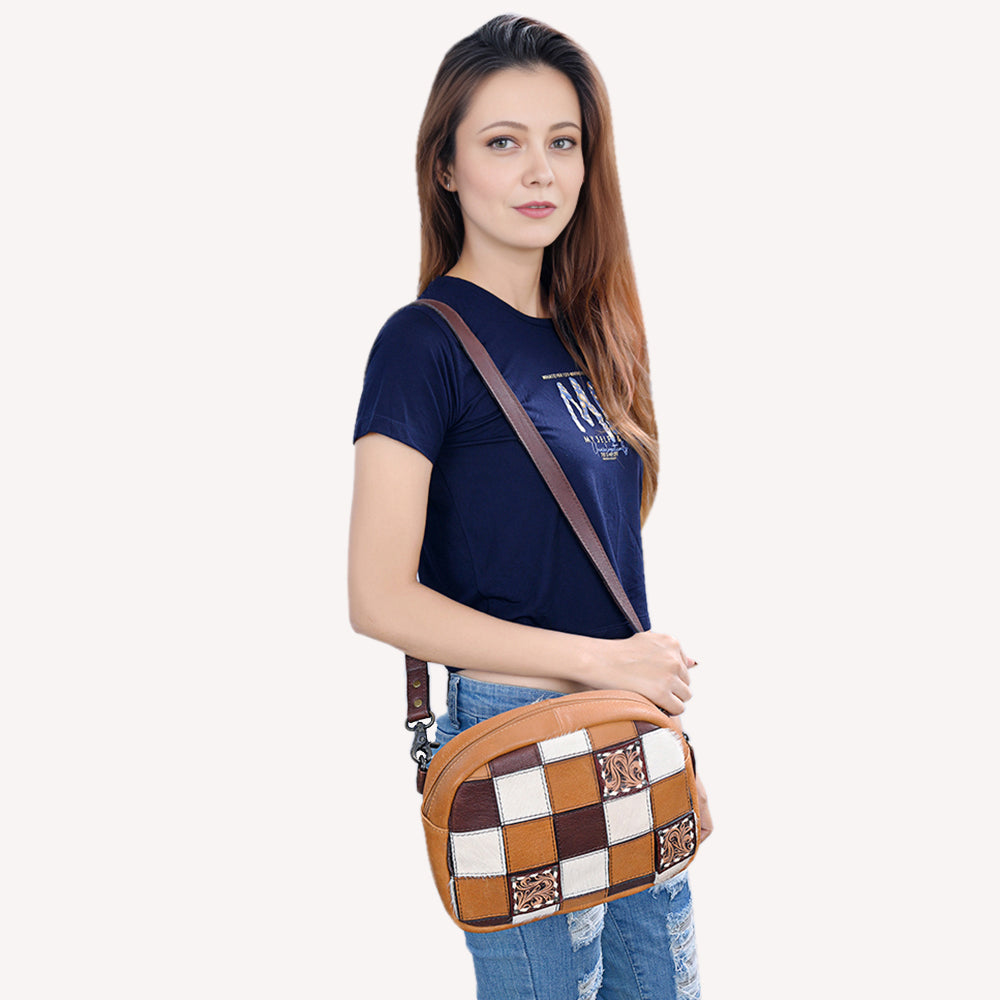 American Darling Hand-Tooled Hair-On Genuine Leather Bag