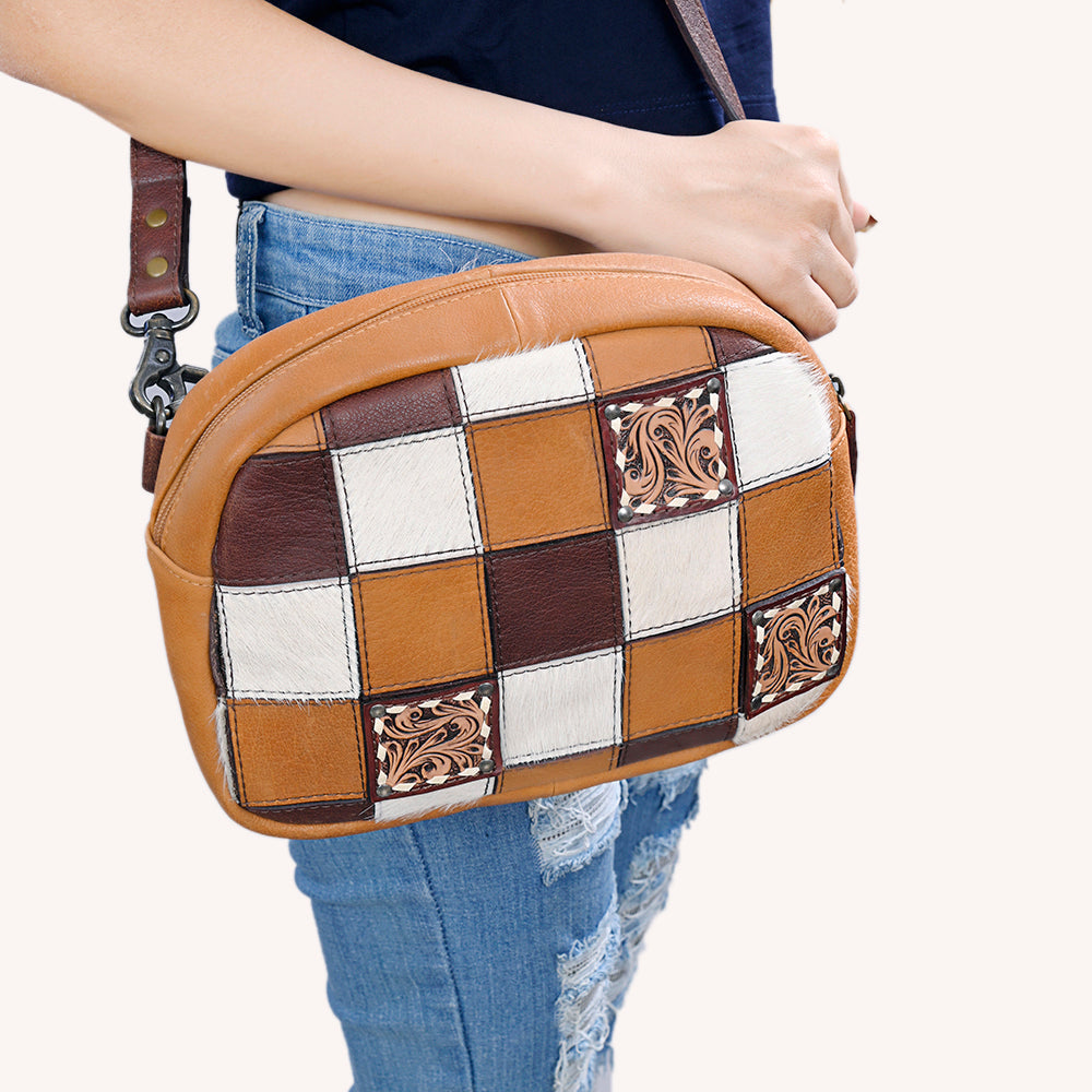 American Darling Hand-Tooled Hair-On Genuine Leather Bag