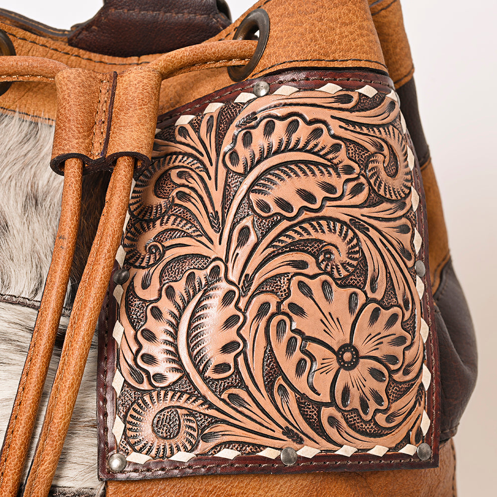 American Darling Bucket Hand Tooled Hair-On Genuine Leather