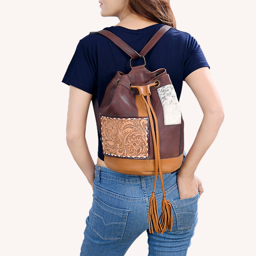 American Darling Bucket Hand Tooled Hair-On Genuine Leather