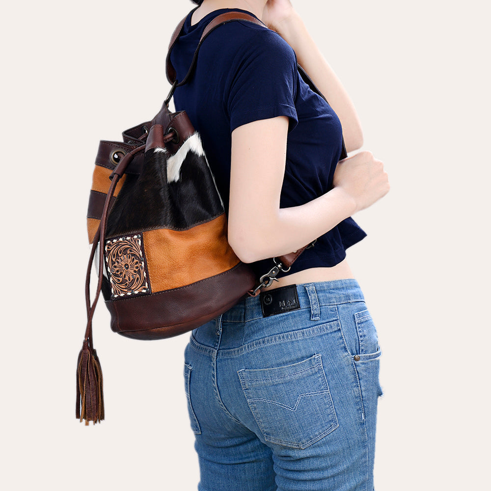American Darling Bucket Hand Tooled Hair-On Genuine Leather