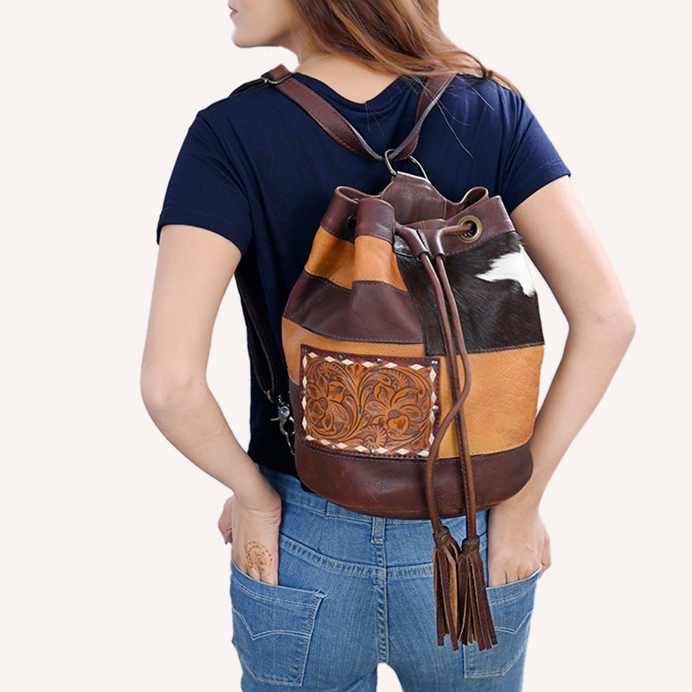 American Darling Bucket Hand Tooled Hair-On Genuine Leather