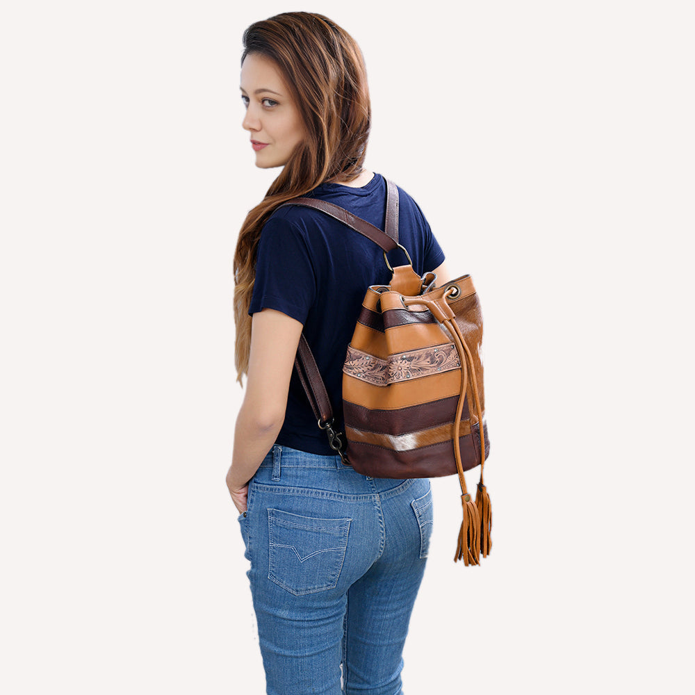 American Darling Bucket Hand Tooled Hair-On Genuine Leather