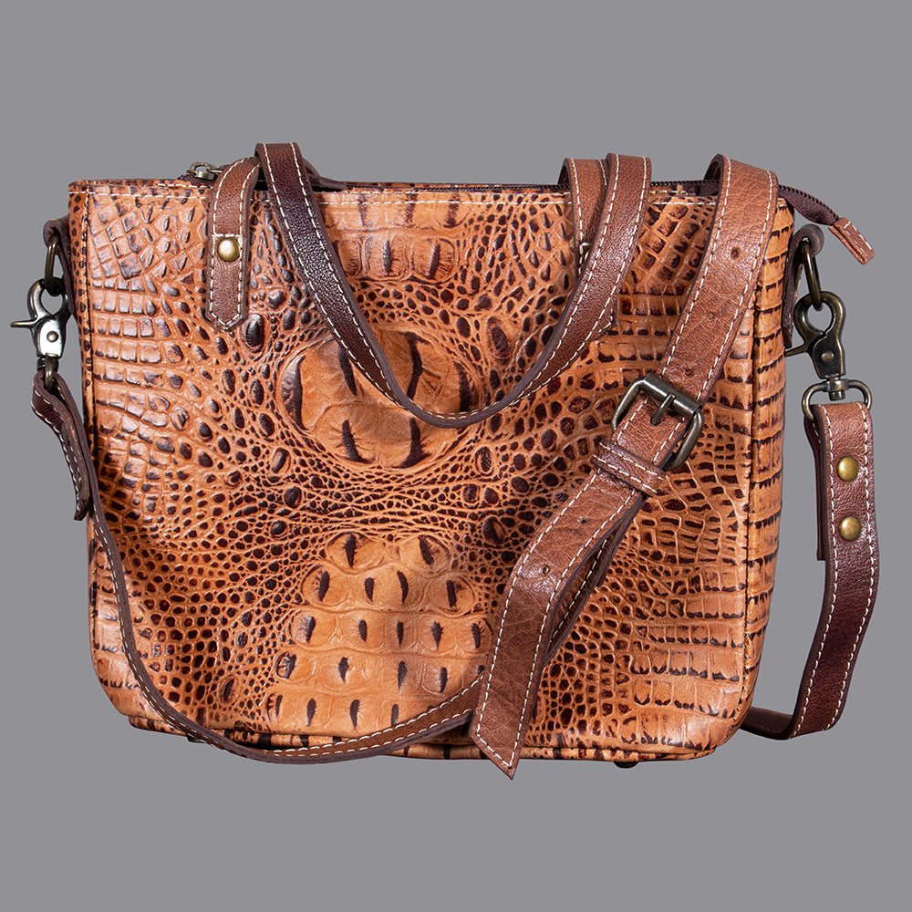 American Darling Western Crocodile Embossed Women Genuine Leather Handbag Purse Bag