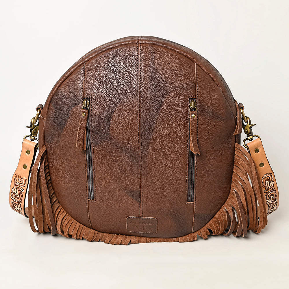 American Darling Hand Woven Saddle Blanket Canteen Bag Hand Tooled Leather Fringes Vegetable-Tanned Genuine Leather Western Crossbody YKK Zipper