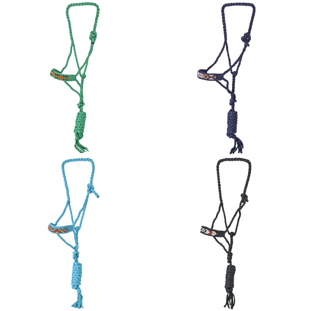 Hilason Braided Nylon Rope Halter  Beaded Noseband  With Lead Rope Halter for Horses