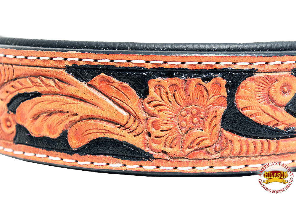 HILASON Western Heavy Duty Genuine Leather Dog Collar Tan With Black Inlay Small