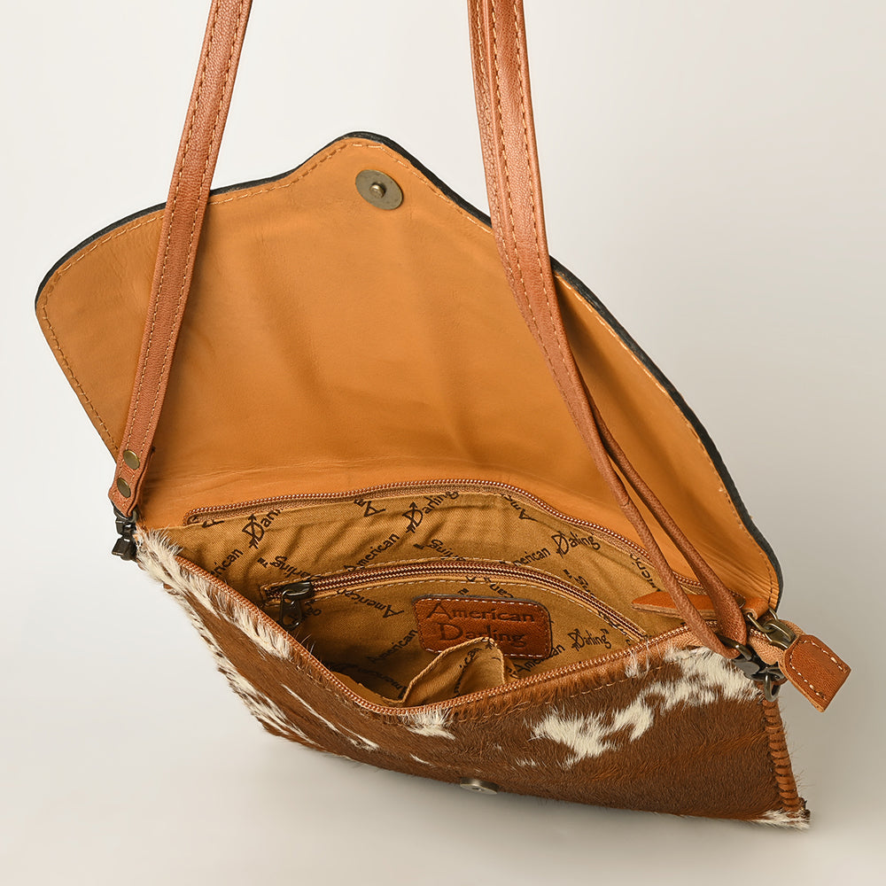 American Darling Hair-On Cowhide Western Leather Coin Purse with Hand-Tooled Floral Carving & Genuine Leather Construction