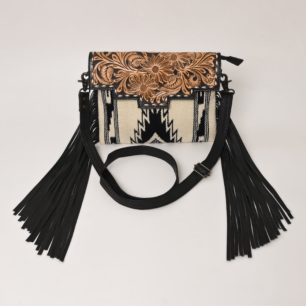 American Darling Crossbody Hand Tooled Saddle Blanket Genuine Leather