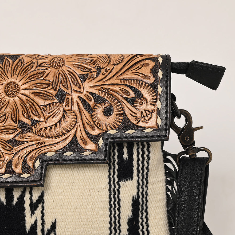 American Darling Crossbody Hand Tooled Saddle Blanket Genuine Leather