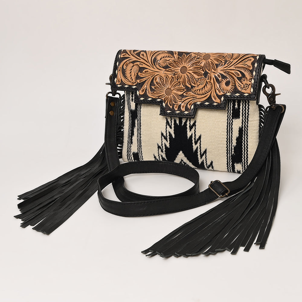 American Darling Crossbody Hand Tooled Saddle Blanket Genuine Leather
