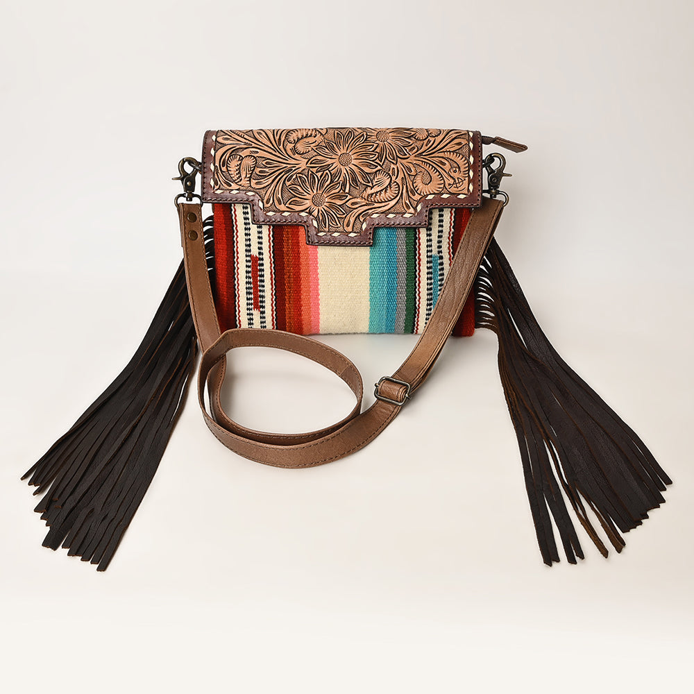 American Darling Crossbody Hand Tooled Saddle Blanket Genuine Leather