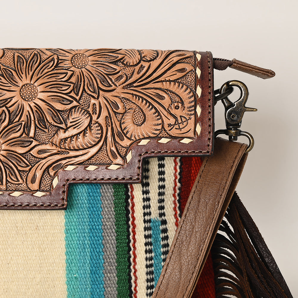American Darling Crossbody Hand Tooled Saddle Blanket Genuine Leather