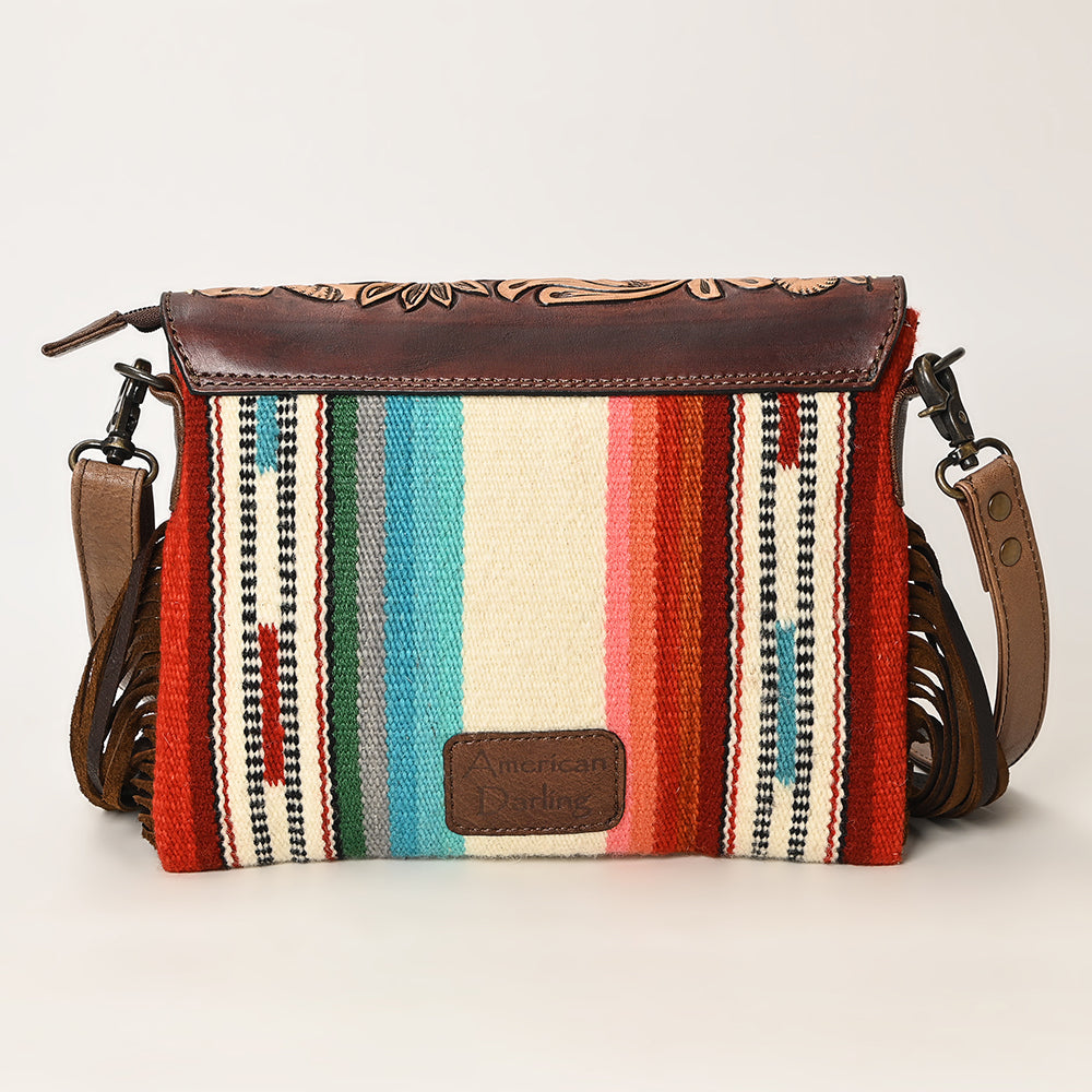 American Darling Crossbody Hand Tooled Saddle Blanket Genuine Leather
