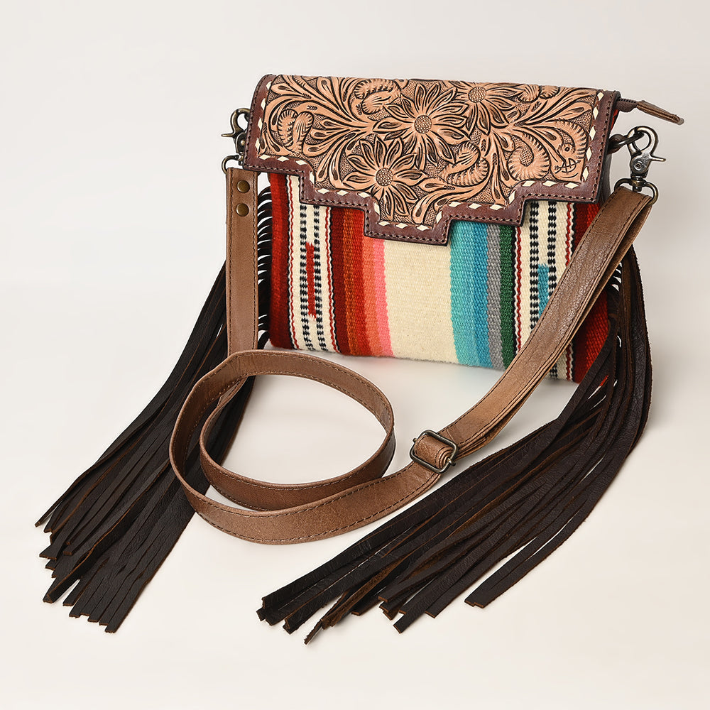 American Darling Crossbody Hand Tooled Saddle Blanket Genuine Leather