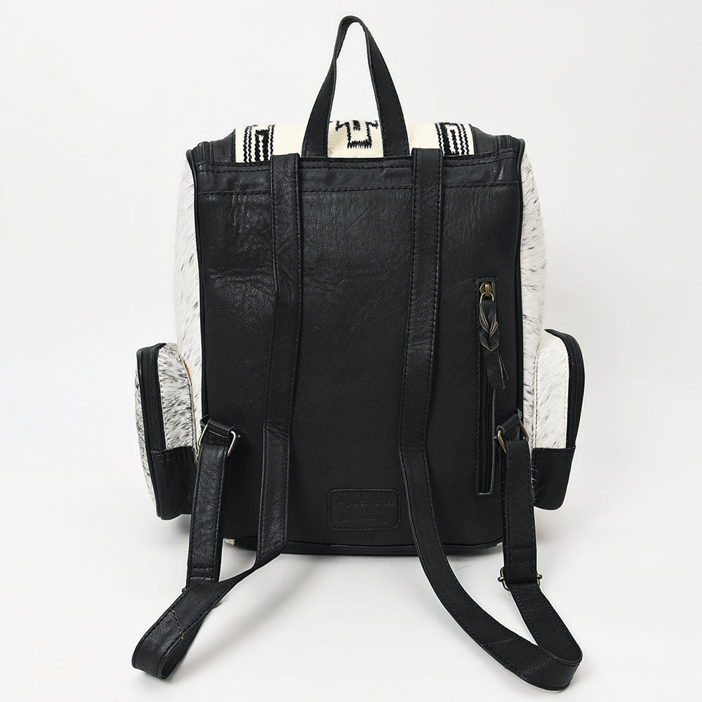 American Darling Backpack for Women, Hand Tooled Floral Leather, Hair-On Cowhide, Turquoise Concho, Genuine Western Leather