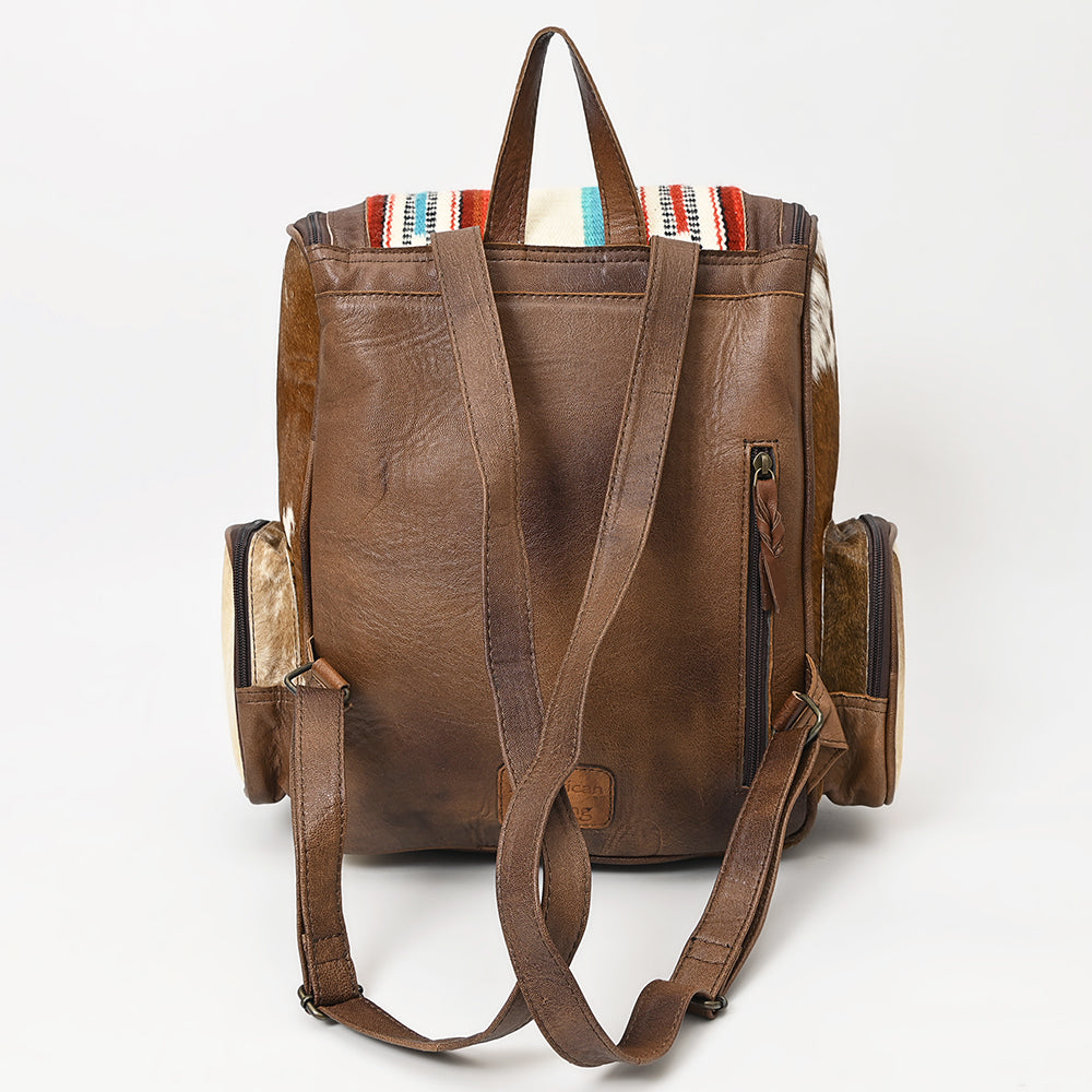 American Darling Backpack for Women, Hand Tooled Floral Leather, Hair-On Cowhide, Turquoise Concho, Genuine Western Leather