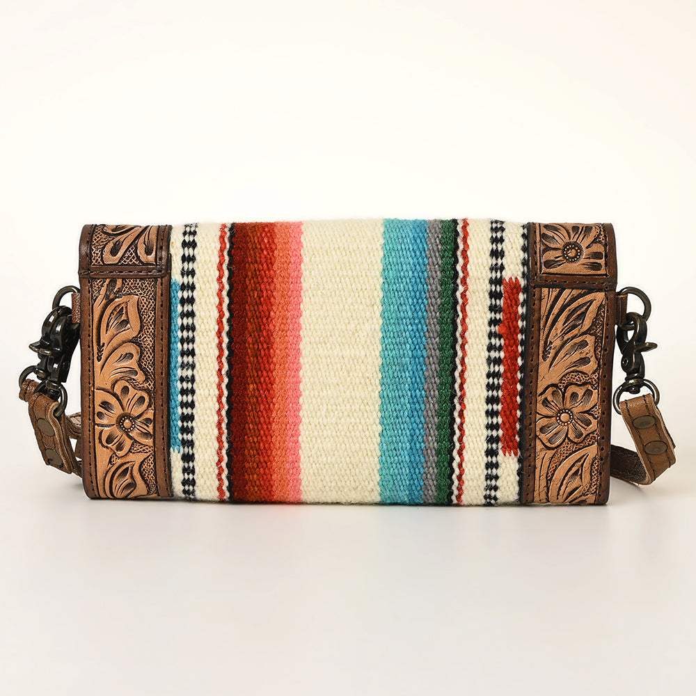 American Darling Envelope Western Hand Tooled Genuine Leather and Saddle Blanket Purse with Wristlet and YKK Zipper