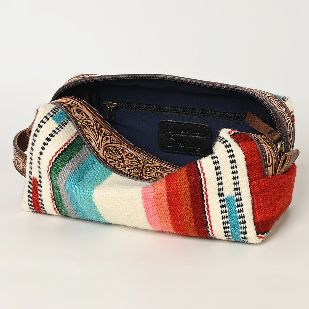 American Darling Toiletry Hand Tooled Saddle Blanket Fabric Genuine Leather Western Women Bag Handbag Purse | for Cute