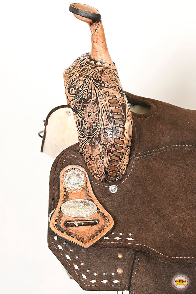 15 In Hilason Flex Tree Western Horse Floral Trail Barrel American Leather Saddle Brown