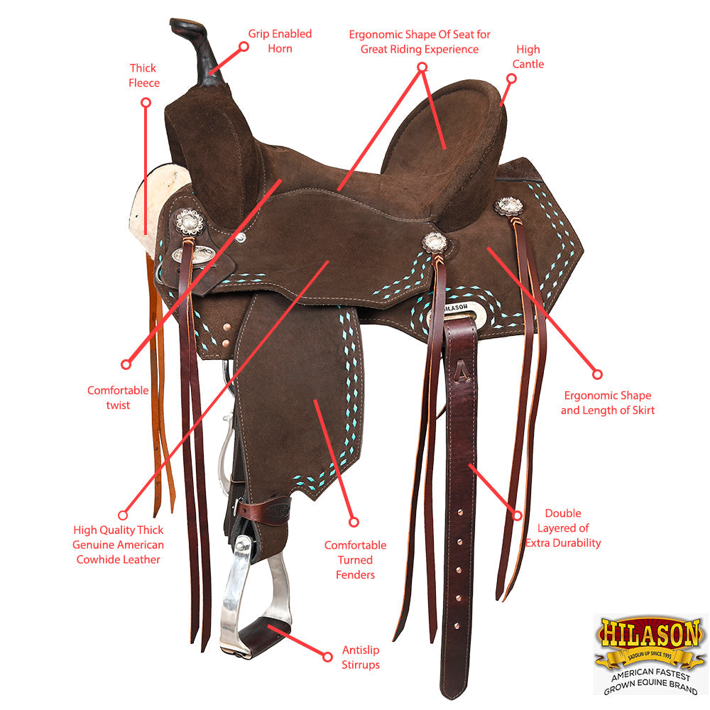 Hilason Flex-Tree Western Buckstitch Barrel & Trail Saddle — Brown, 14"