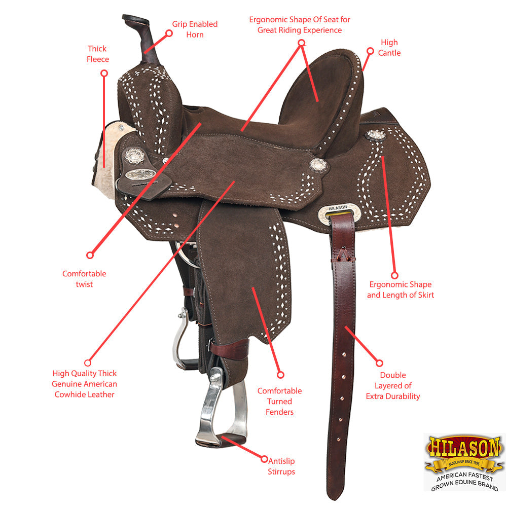 HILASON Flex Tree Western Horse Buckstitch Trail Barrel American Leather Saddle Brown | for Horses