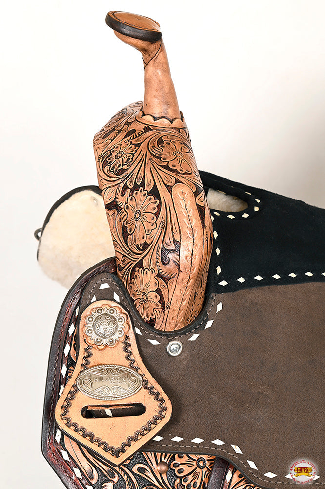 15 In Hilason Flex Tree Western Horse Buckstitch Floral Trail Barrel  American Leather Saddle Brown