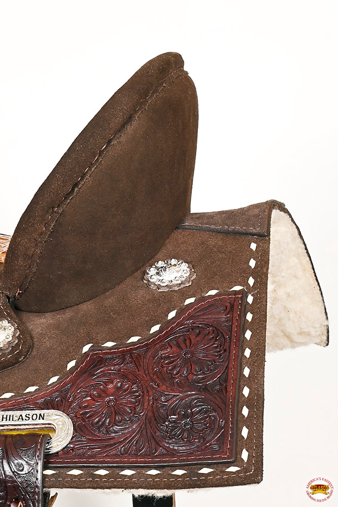 16 In Hilason Flex Tree Western Horse Buckstitch Floral Trail Barrel American Leather Saddle Brown
