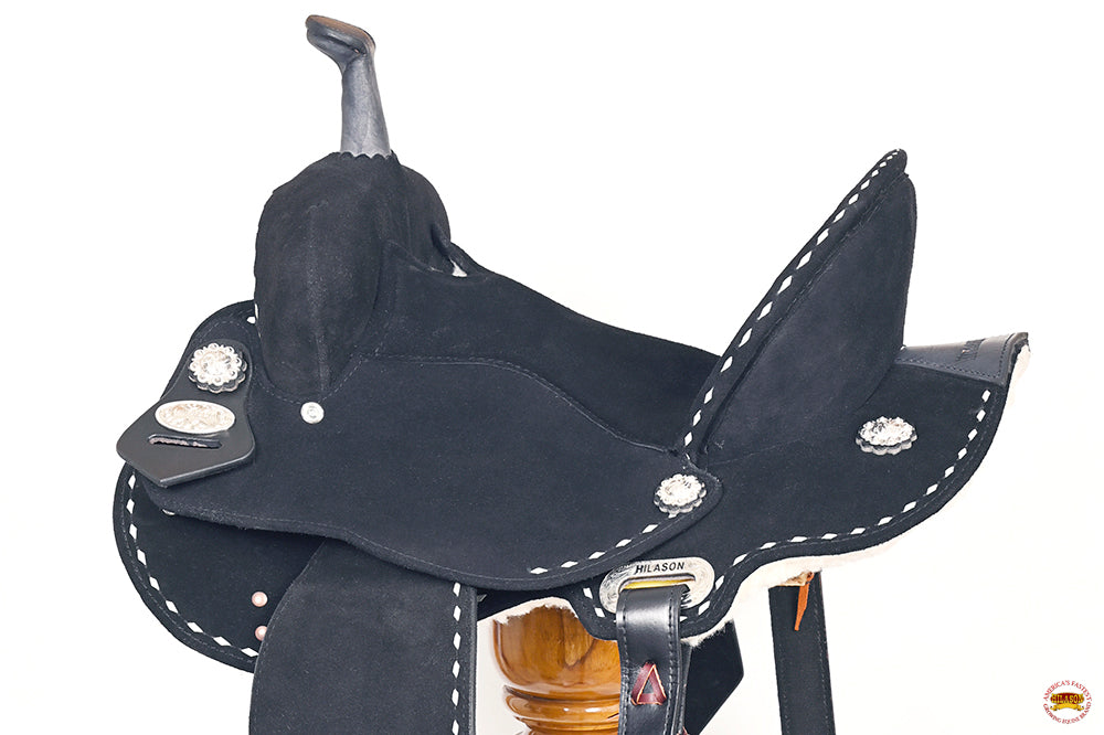 15 In Hilason Flex Tree Western Horse Buckstitch Trail Barrel American Leather Saddle Black