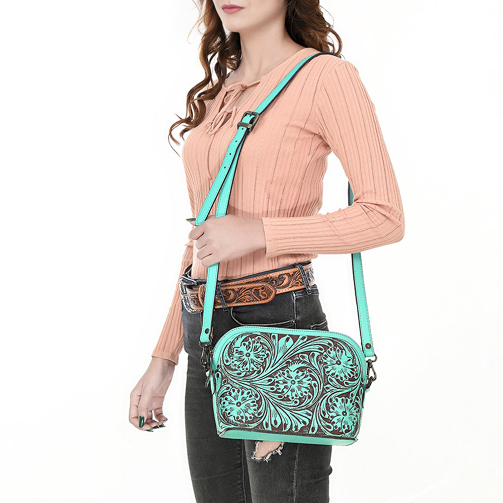 American Darling Cross Body Hand Tooled Genuine Leather Western Women Bag | Antique Tan Handbag Purse Crossbody for Cute