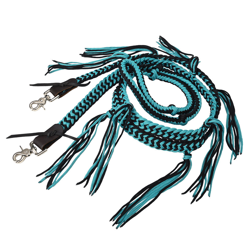 8 ft Hilason Western Horse Nylon Rope With Fringes Snap Black