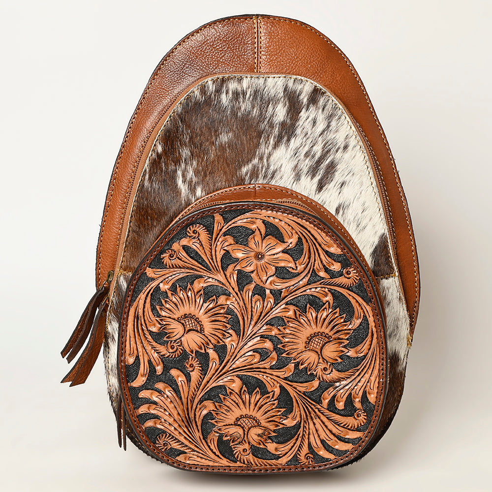 American Darling Western Leather Backpack - Eco-Friendly Full Grain Leather Hair-On Cowhide Hand Tooled Floral Carved Purse
